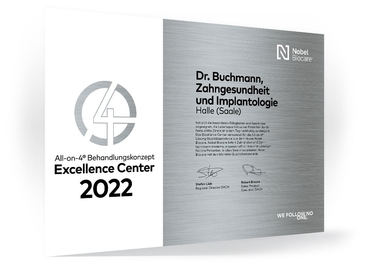 Auszeichnung des Zahnarzt Dr. Buchmann aus Halle als All-on-4 Kompetenzcenter